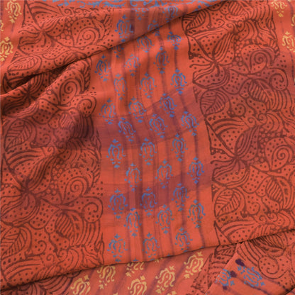 Sanskriti Vintage Sarees Orange Pure Georgette Silk Printed Sari Craft Fabric