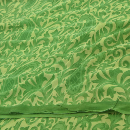 Sanskriti Vintage Sarees Green Pure Georgette Silk Printed Sari 5yd Craft Fabric