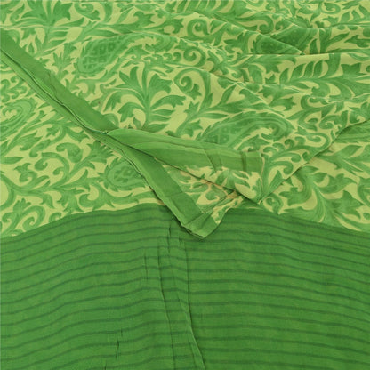 Sanskriti Vintage Sarees Green Pure Georgette Silk Printed Sari 5yd Craft Fabric