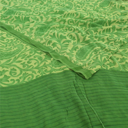 Sanskriti Vintage Sarees Green Pure Georgette Silk Printed Sari 5yd Craft Fabric