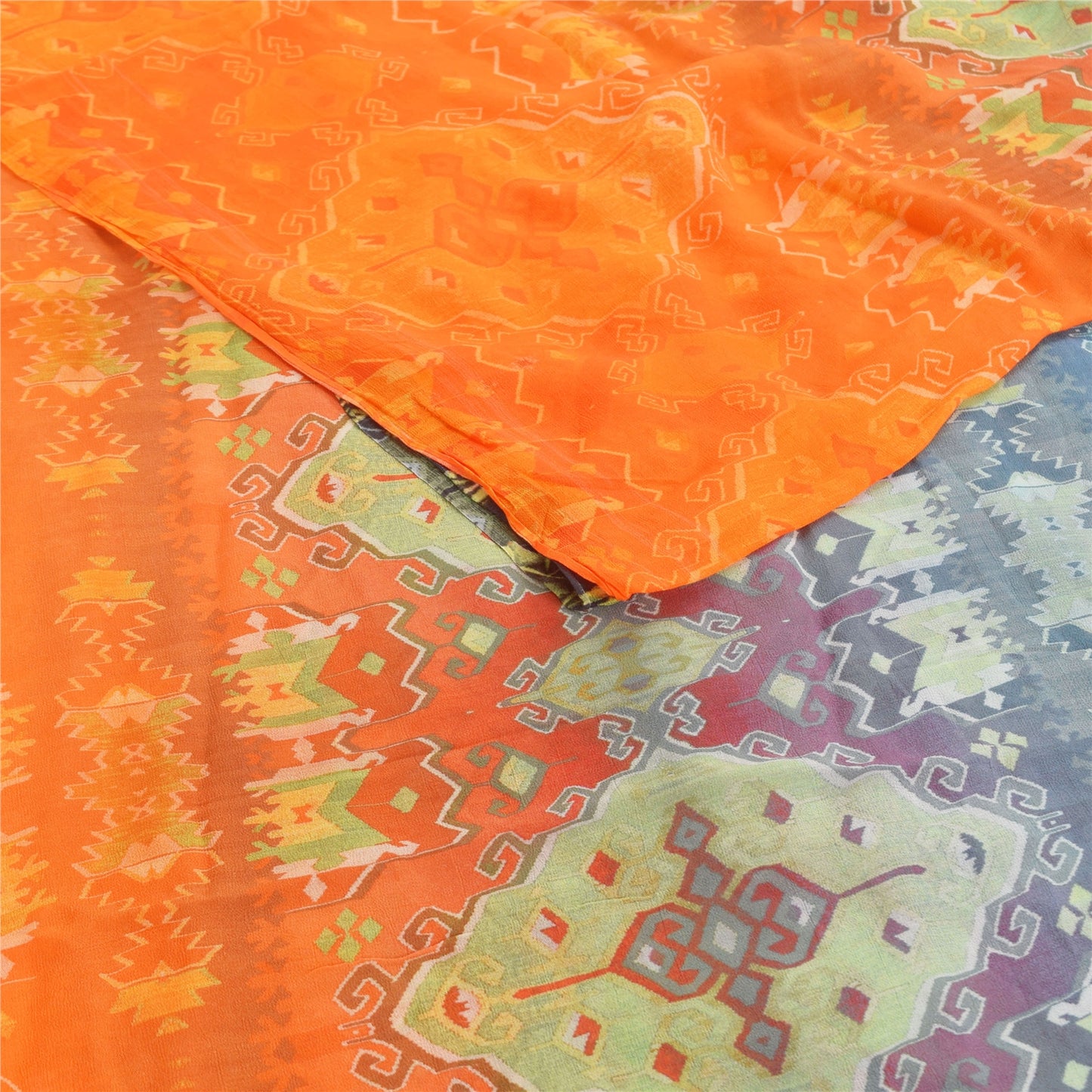 Sanskriti Vintage Sarees Multi Pure Georgette Silk Printed Sari 5yd Craft Fabric