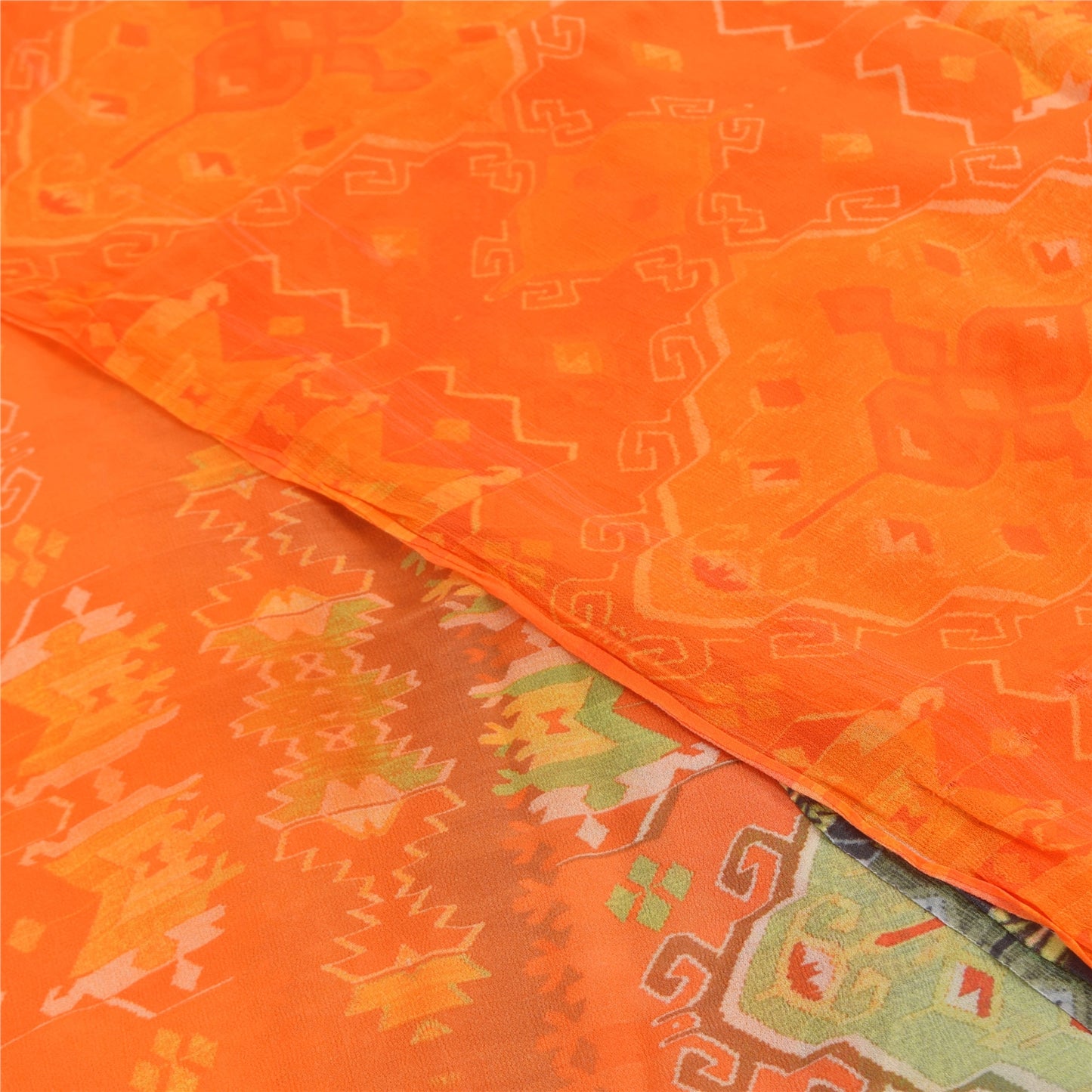 Sanskriti Vintage Sarees Multi Pure Georgette Silk Printed Sari 5yd Craft Fabric