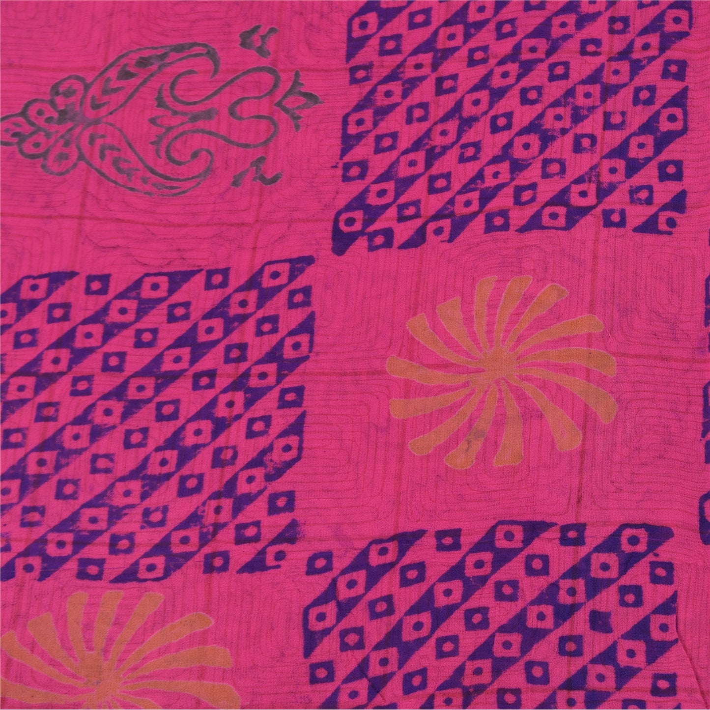 Sanskriti Vintage Sarees Pink Hand Block Print Pure Georgette Sari 5+yd Fabric