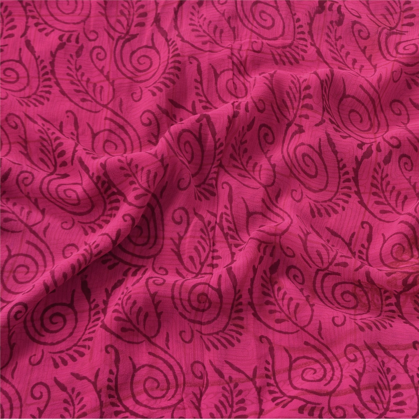 Sanskriti Vintage Sarees Pink Hand Block Print Pure Georgette Sari 5+yd Fabric