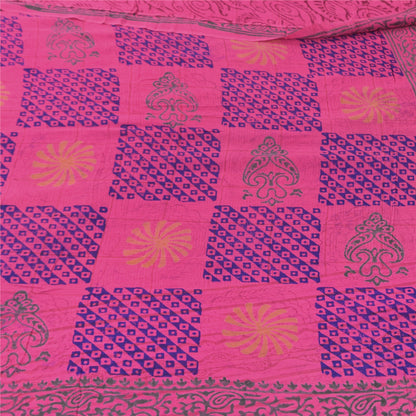 Sanskriti Vintage Sarees Pink Hand Block Print Pure Georgette Sari 5+yd Fabric