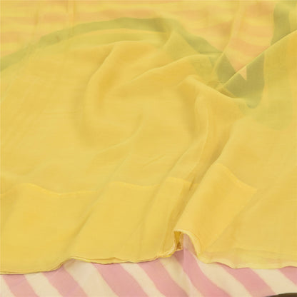 Sanskriti Vintage Sarees Yellow Pure Georgette Silk Print Sari 5+yd Craft Fabric