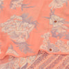 Sanskriti Vintage Sarees Peach Pure Georgette Silk Print Sari 5+yd Craft Fabric