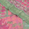 Sanskriti Vintage Sarees Pink/Green Pure Georgette Printed Sari 6yd Craft Fabric