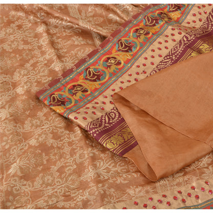 Sanskriti Vintage Dark Peach Sarees Pure Silk Hand Beaded Woven Sari 6yrd Fabric