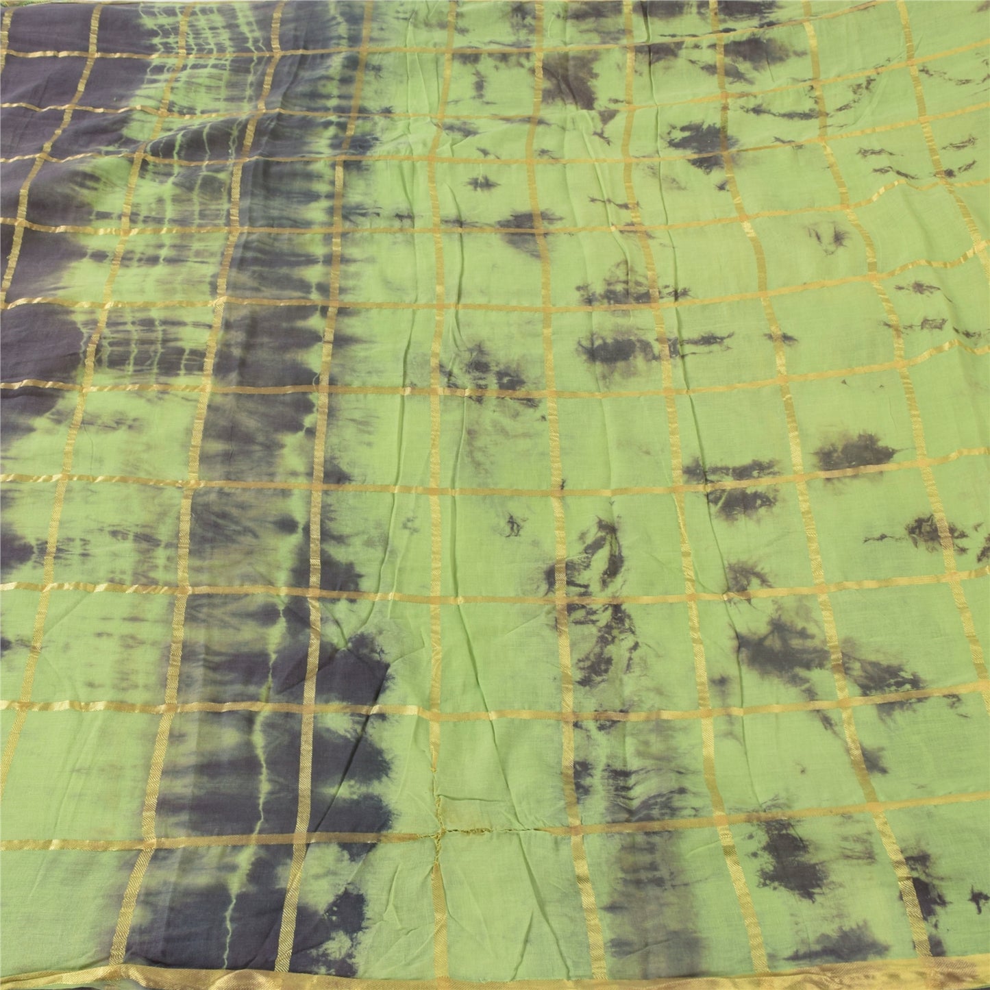 Sanskriti Vintage Purple/Green Sarees Pure Cotton Tie-Dye Woven Sari 5yd Fabric