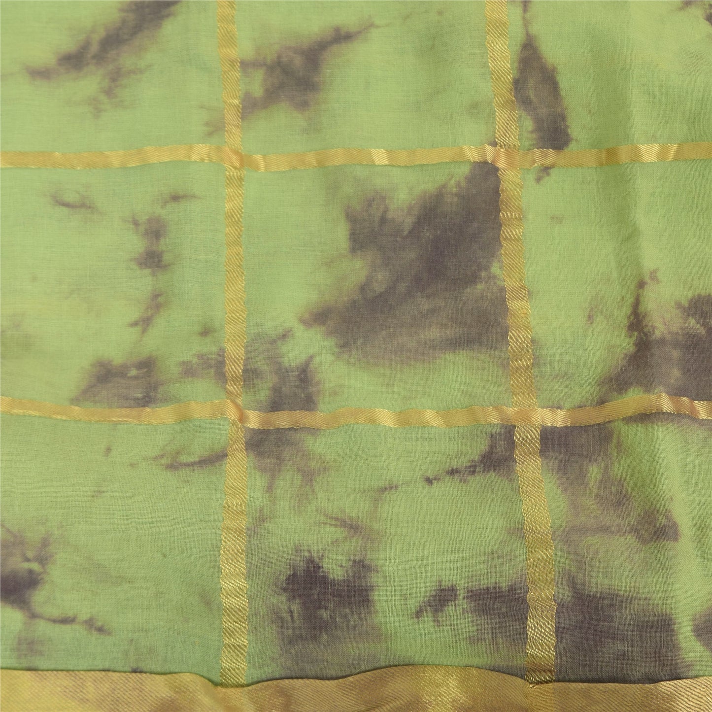 Sanskriti Vintage Purple/Green Sarees Pure Cotton Tie-Dye Woven Sari 5yd Fabric