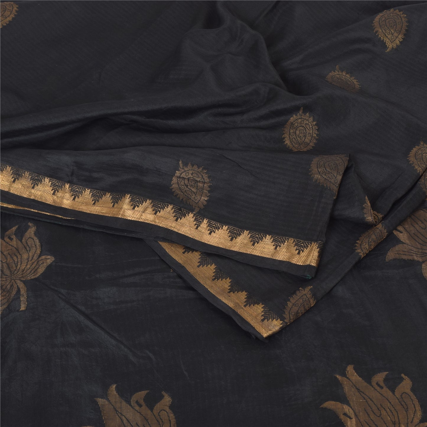 Sanskriti Vintage Indian Black Sarees Pure Silk Hand Woven Sari Premium Fabric