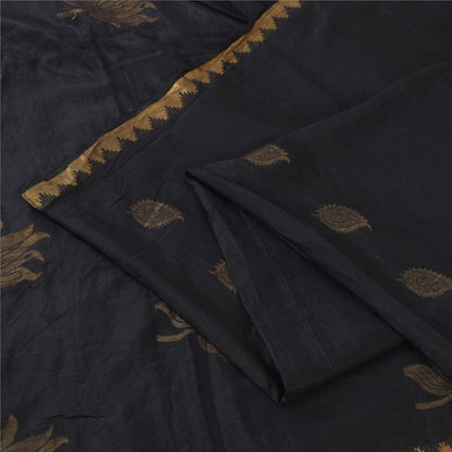 Sanskriti Vintage Indian Black Sarees Pure Silk Hand Woven Sari Premium Fabric