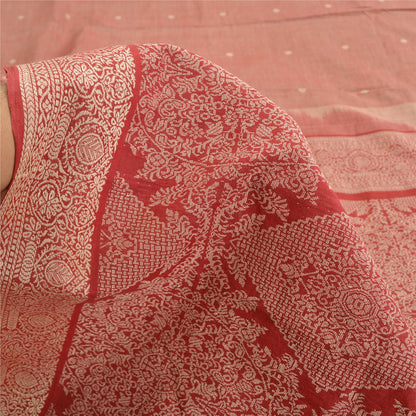 Sanskriti Vintage Dark Red Sarees Blend Cotton Woven Premium Sari Craft Fabric