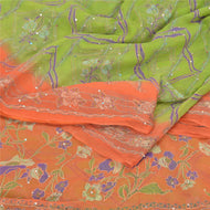 Sanskriti Vintage Sarees Pure Georgette Silk Hand Beaded Kantha Sari Fabric