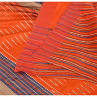 Sanskriti Vintage Orange/Blue Sarees 100% Pure Silk Hand Woven Sari Craft Fabric