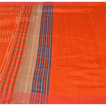 Sanskriti Vintage Orange/Blue Sarees 100% Pure Silk Hand Woven Sari Craft Fabric