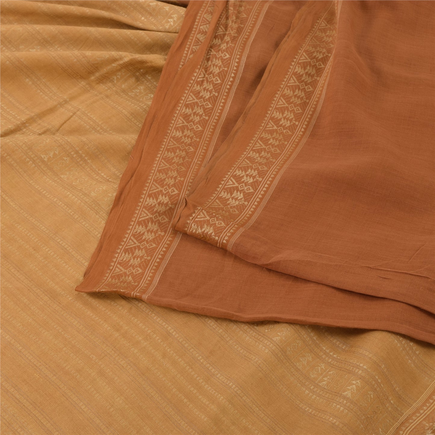 Sanskriti Vintage Indian Mustard/Brown Sarees Pure Cotton Woven Sari 5yd Fabric