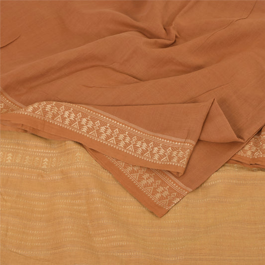 Sanskriti Vintage Indian Mustard/Brown Sarees Pure Cotton Woven Sari 5yd Fabric