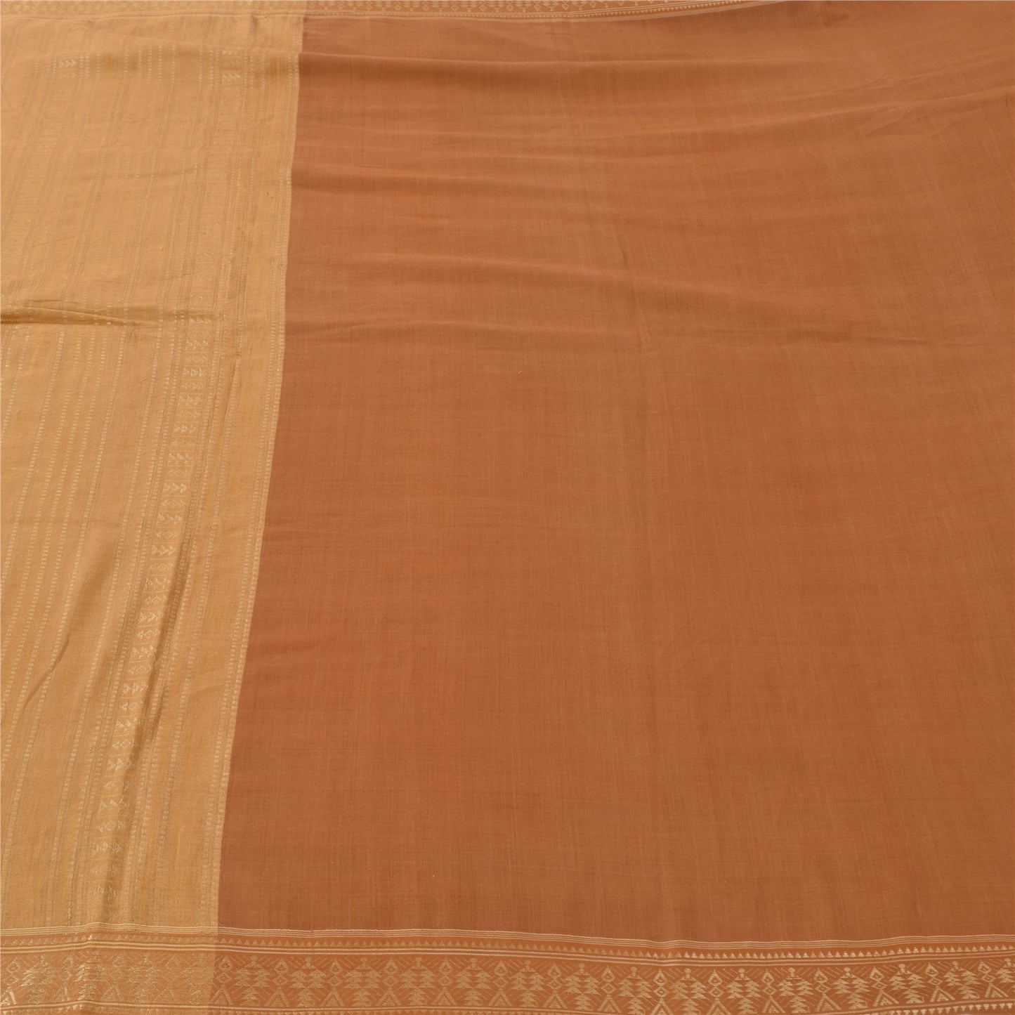 Sanskriti Vintage Indian Mustard/Brown Sarees Pure Cotton Woven Sari 5yd Fabric