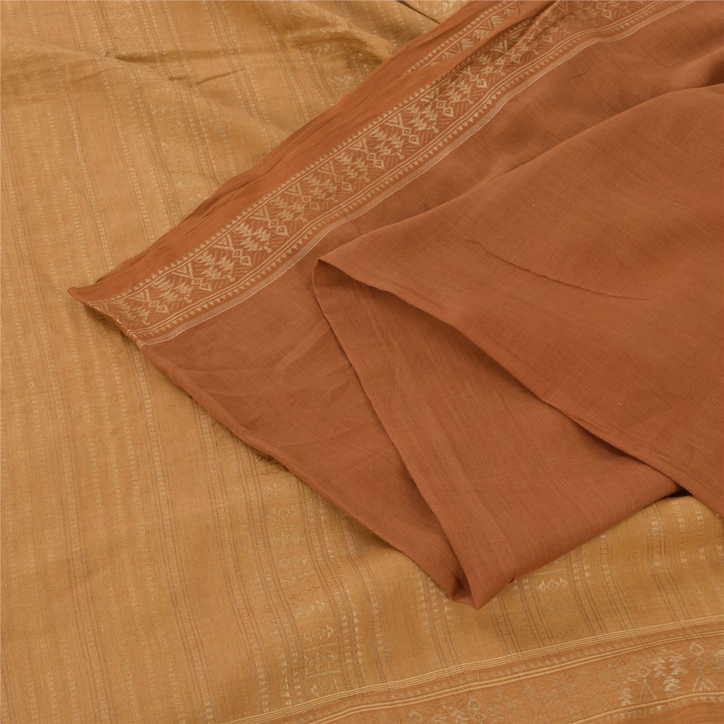 Sanskriti Vintage Indian Mustard/Brown Sarees Pure Cotton Woven Sari 5yd Fabric