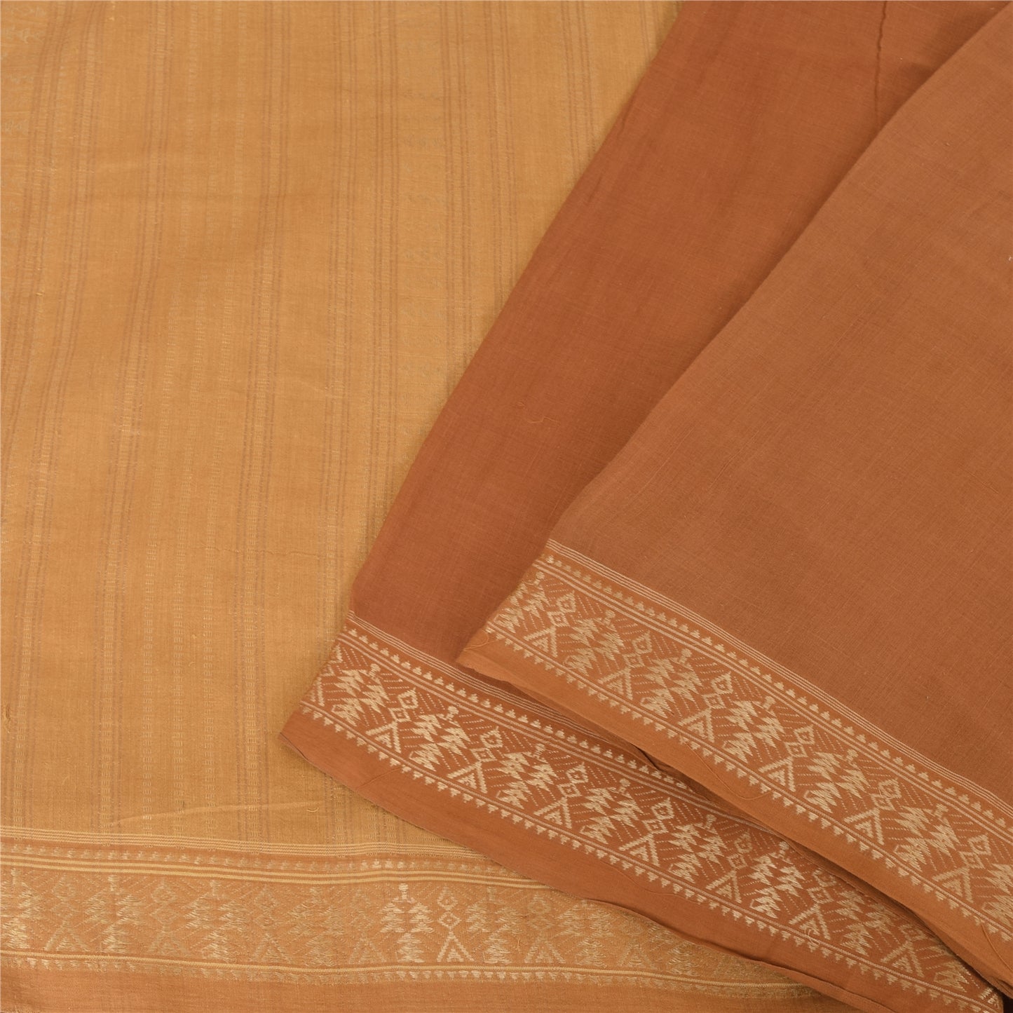 Sanskriti Vintage Indian Mustard/Brown Sarees Pure Cotton Woven Sari 5yd Fabric