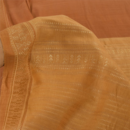 Sanskriti Vintage Indian Mustard/Brown Sarees Pure Cotton Woven Sari 5yd Fabric