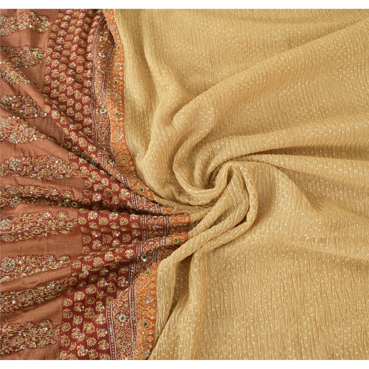 Sanskriti Vintage Sarees Art Silk/Net Mesh Hand Beaded Woven Premium Sari Fabric