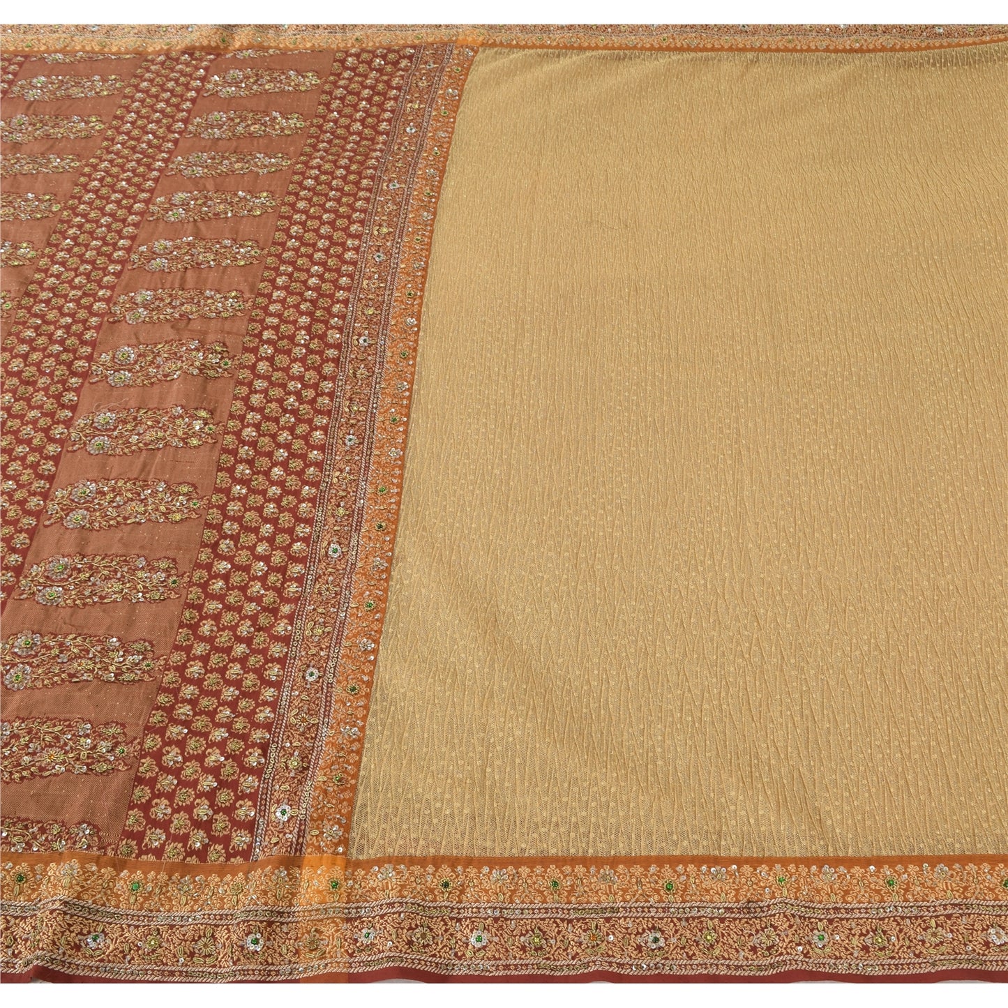 Sanskriti Vintage Sarees Art Silk/Net Mesh Hand Beaded Woven Premium Sari Fabric