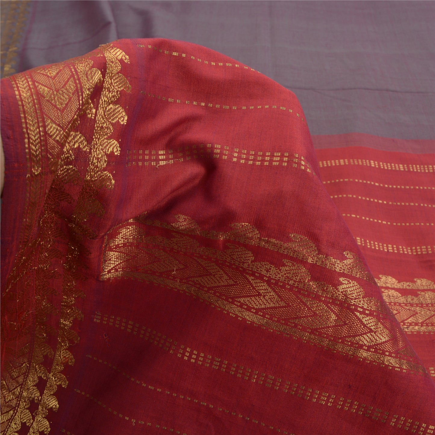 Sanskriti Vintage Dark Red Sarees Pure Cotton Woven Zari Premium Sari Fabric