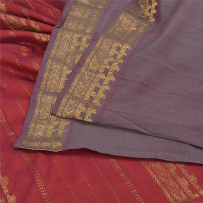 Sanskriti Vintage Dark Red Sarees Pure Cotton Woven Zari Premium Sari Fabric