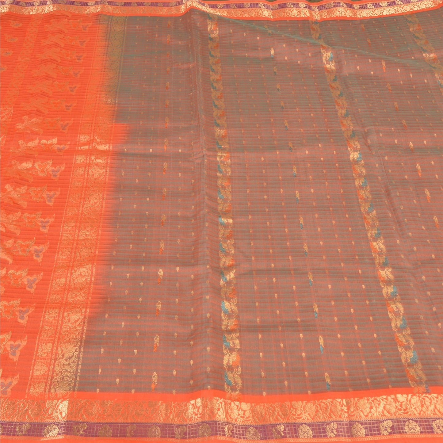 Sanskriti Vintage Orange Sarees 100% Pure Silk Woven Premium Sari Craft Fabric