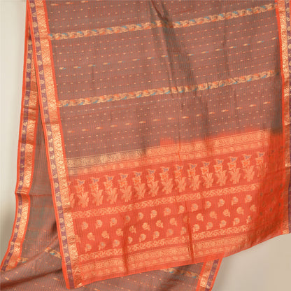 Sanskriti Vintage Orange Sarees 100% Pure Silk Woven Premium Sari Craft Fabric