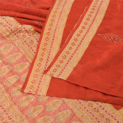 Sanskriti Vintage Orange/Cream Sarees 100Pure Silk Hand Beaded Sari Craft Fabric