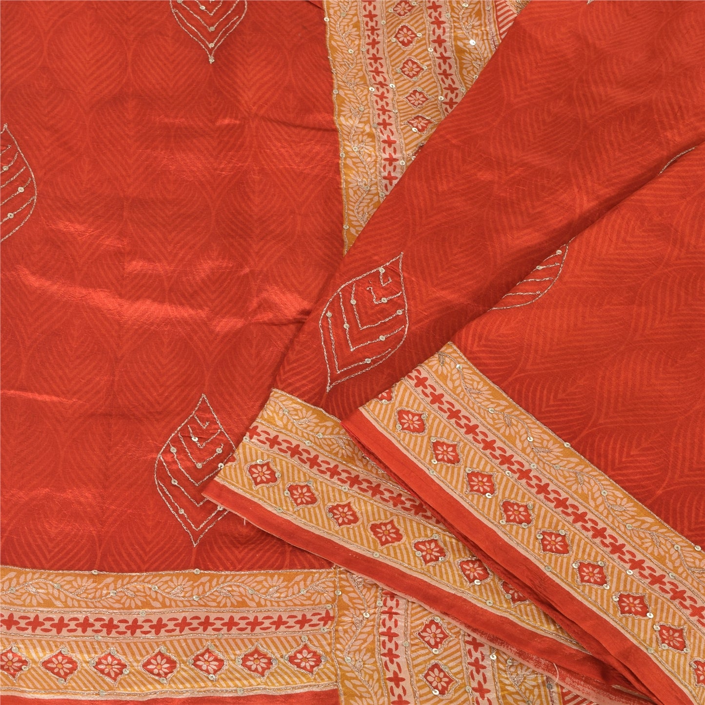 Sanskriti Vintage Orange/Cream Sarees 100Pure Silk Hand Beaded Sari Craft Fabric