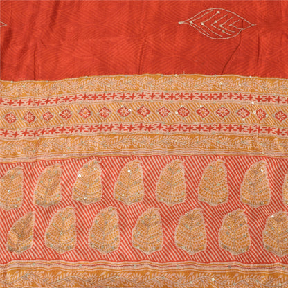 Sanskriti Vintage Orange/Cream Sarees 100Pure Silk Hand Beaded Sari Craft Fabric