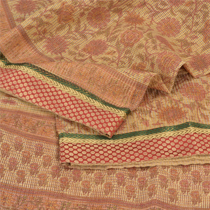 Sanskriti Vintage Sarees Peach Kota Woven Printed Cotton Sari 5yd Craft Fabric