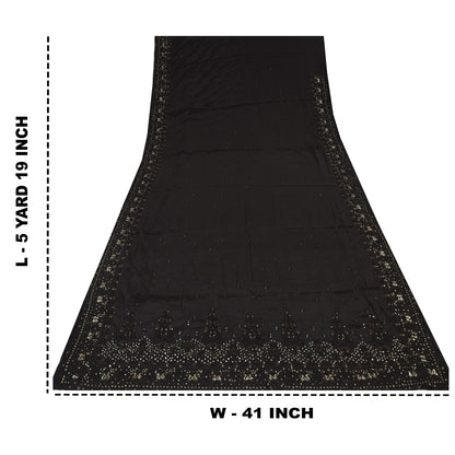 Sanskriti Vintage Indian Black Sarees Pure Silk Hand Beaded Premium Sari Fabric