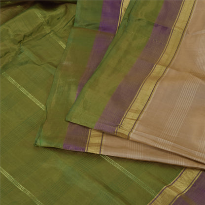 Sanskriti Vintage Peach/Green Sarees Pure Silk Woven Premium Sari Craft Fabric