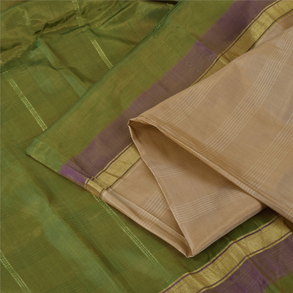 Sanskriti Vintage Peach/Green Sarees Pure Silk Woven Premium Sari Craft Fabric