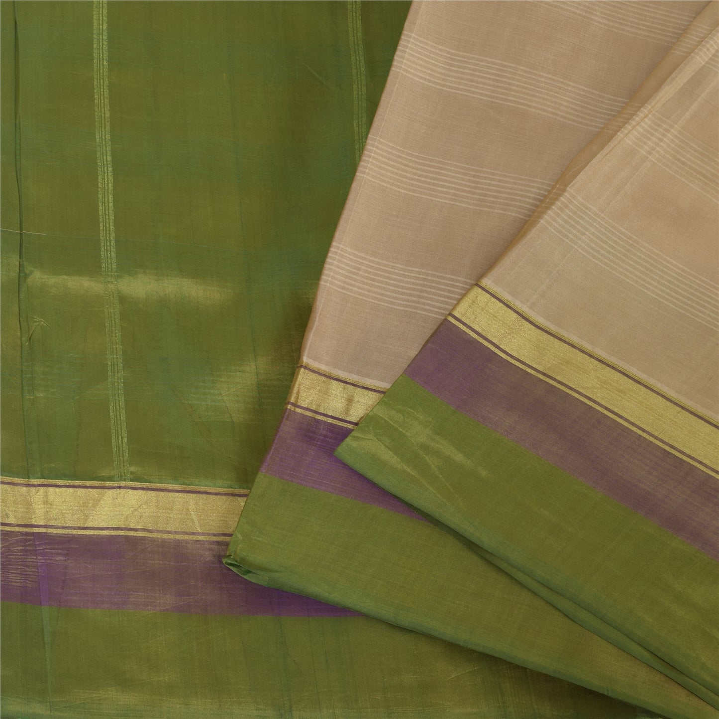 Sanskriti Vintage Peach/Green Sarees Pure Silk Woven Premium Sari Craft Fabric