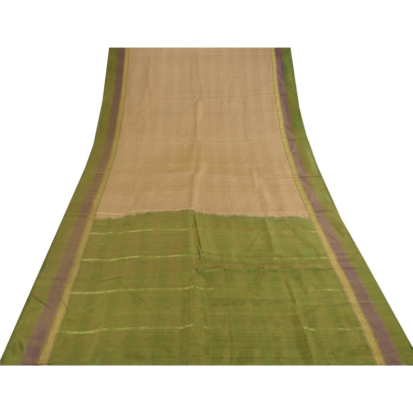 Sanskriti Vintage Peach/Green Sarees Pure Silk Woven Premium Sari Craft Fabric