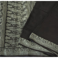 Sanskriti Vintage Black Sarees Pure Silk Hand Woven Baluchari Craft Sari Fabric