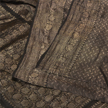 Load image into Gallery viewer, Sanskriti Vintage Black Sarees Pure Silk Woven Brocade/Banarasi Zari Sari Fabric
