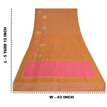 Sanskriti Vintage Saffron/Pink Sarees Art Silk Woven Premium Sari Craft Fabric