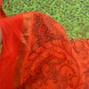 Sanskriti Vintage Green/Orange Sarees Pure Cotton Handmade Kalamkari Sari Fabric