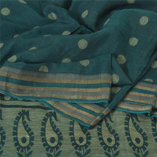 Sanskriti Vintage Sarees Teal-Green Bollywood Woven Pure Silk Sari Craft Fabric