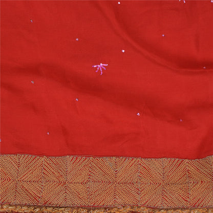 Sanskriti Vintage Red Indian Sarees Pure Crepe Silk Hand Embroidered Sari Fabric