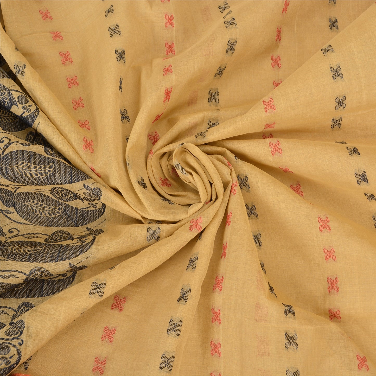 Sanskriti Vintage Beige Indian Sarees Pure Cotton Woven Premium Sari Fabric