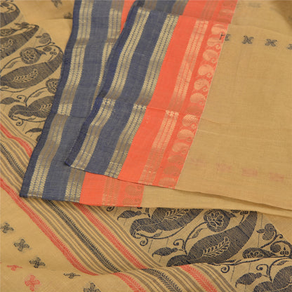 Sanskriti Vintage Beige Indian Sarees Pure Cotton Woven Premium Sari Fabric